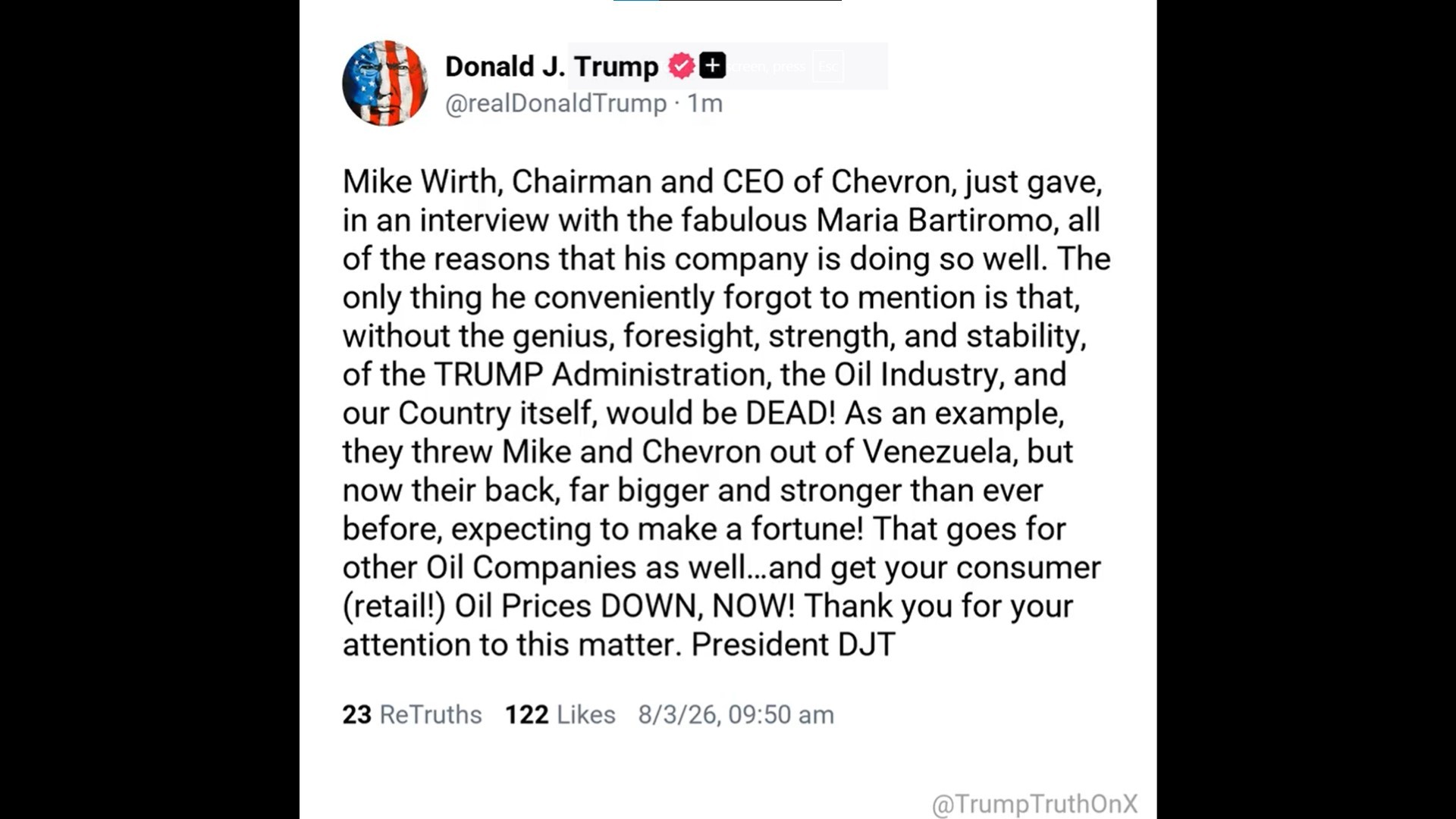 Трамп им порача на нафтените компании „веднаш“ да ги намалат цените на горивата