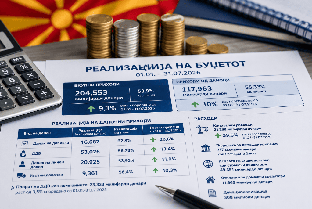 Буџетските приходи пораснале за 9,3%, капиталните расходи повисоки за речиси 40%