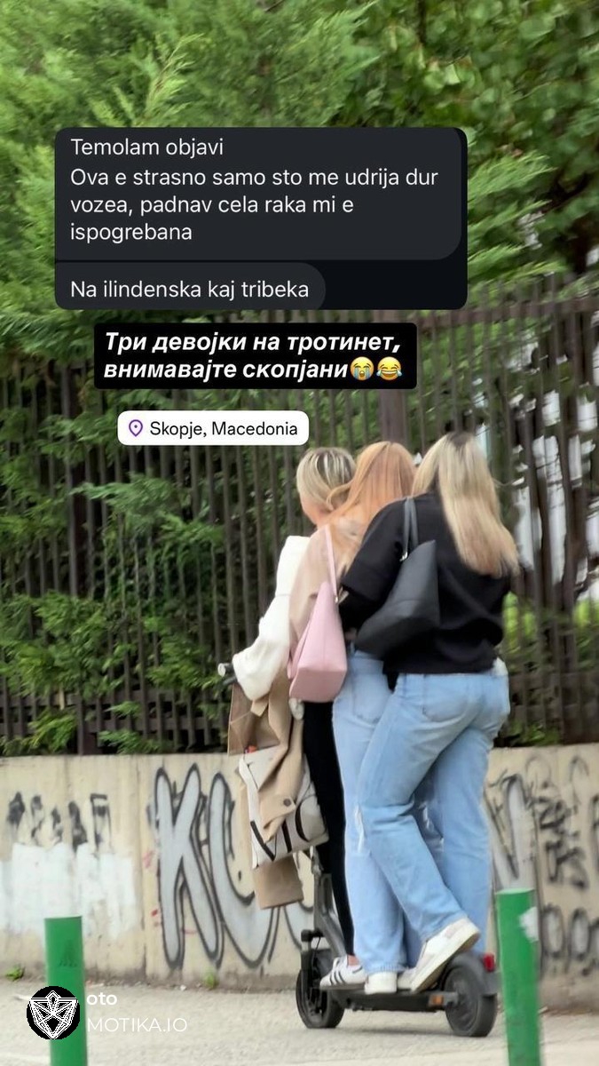 Во Скопје веќе ни на тротоар не си безбеден: Три девојки на еден тротинет удриле жена