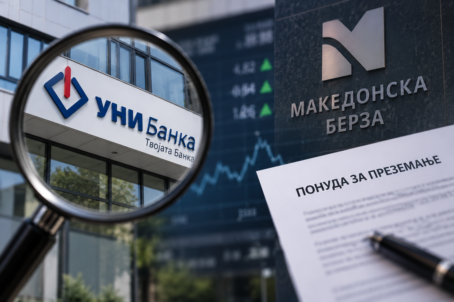 „УНИ Банка под лупа на Берзата – најавеното преземање ја однесе на Листата за набљудување“.