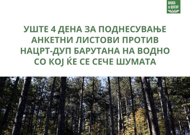 Уште неколку дена за поднесување на анкетни листови против Нацрт-ДУП Барутана на Водно