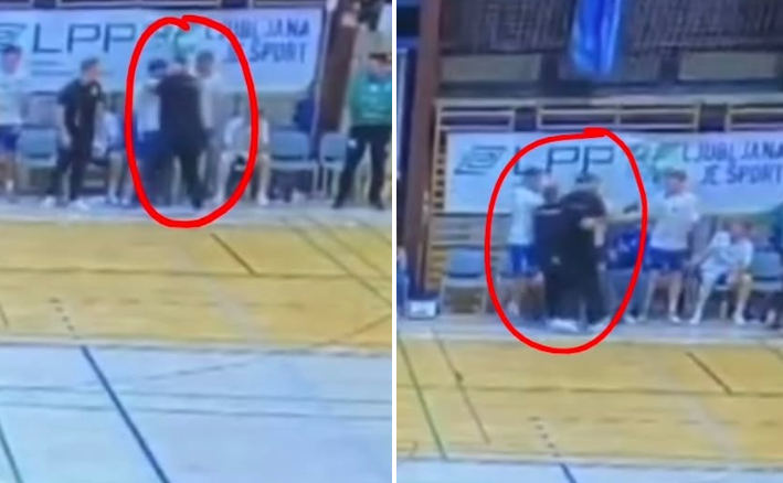 Скандал во Словенија – тренер го фати својот играч за врат среде меч!