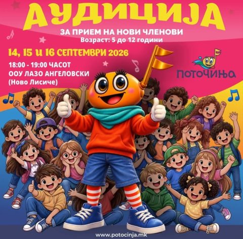 Поточиња со аудиција за нови членови од 14 до 16 септември во ООУ Лазо Ангеловски