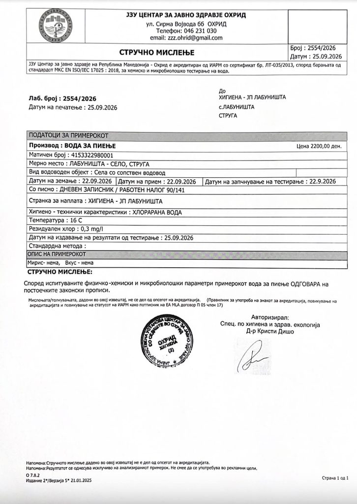 Водата во Лабуништа безбедна за пиење-потврдено со најновиот извештај