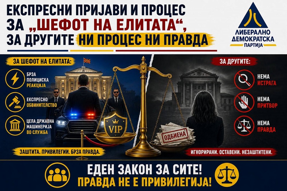 ЛДП: Судството и полицијата функционираат перфектно, но само кога треба да ја штитат владината гарнитура