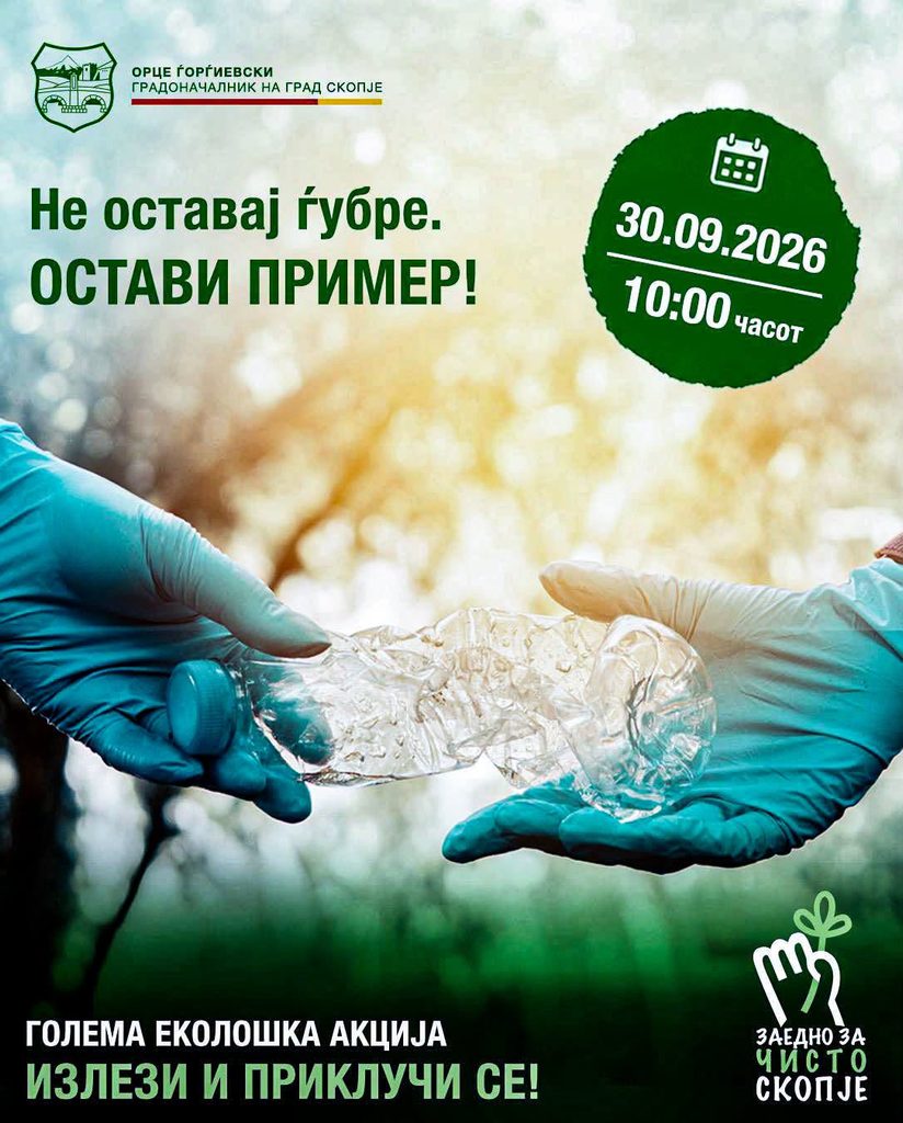 „Да оставиме пример, не ѓубре“ – голема еколошка акција низ цело Скопје
