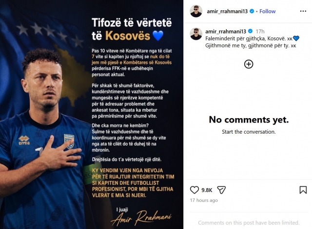 Капитенот на Косово бесен на сојузот се повлече од репрезентацијата! (ФОТО)