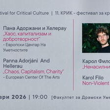 Пана Адоржани со „Хаос, капитализам и добротворност“ и Карол Фило со „Ненасилни тела“ на 23.09.2026 во ФДУ