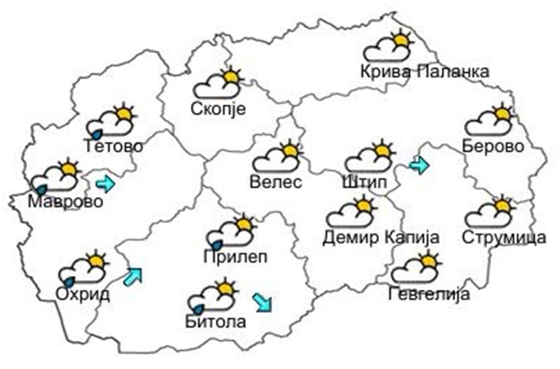 Од денеска променливо облачно време со повремени локални врнежи од дожд