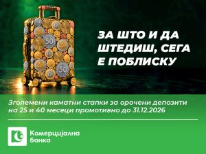 НОВО: Повисоки каматни стапки за штедење во Комерцијална банка