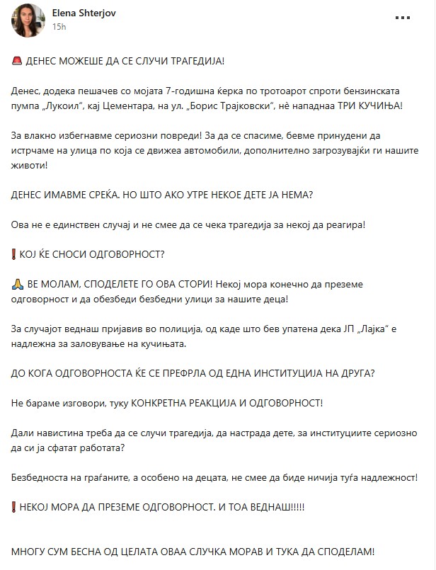 Денес имавме среќа, но што ако утре некое дете го нема? – три кучиња нападнале мајка и 7-годишна ќерка во Скопје
