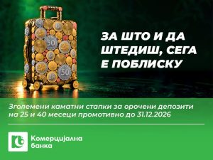 НОВО: Повисоки каматни стапки за штедење во Комерцијална банка