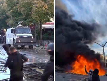(ВИДЕО) ЕСКАЛИРАА ПРОТЕСТИТЕ ВО ТИРАНА: Демонстрантите палеа згради, банки, продавници, има повредени