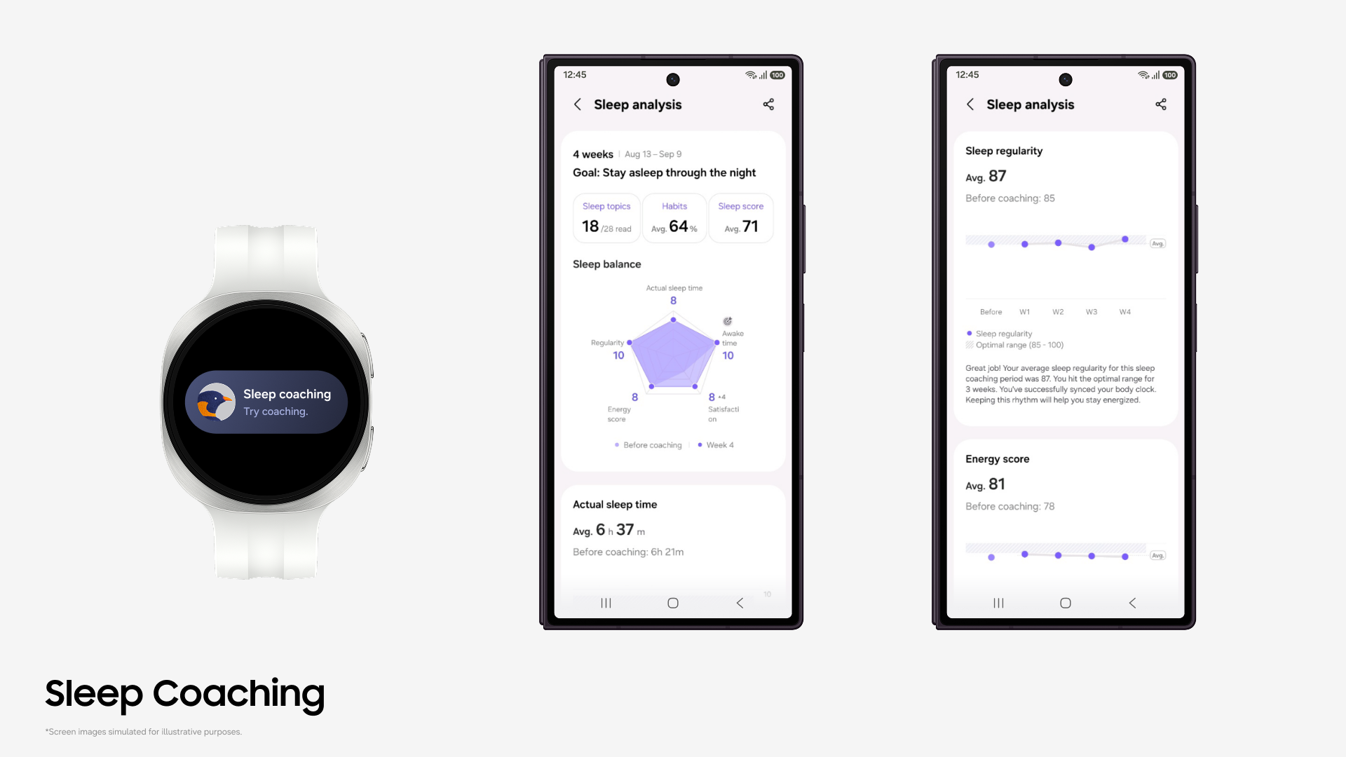 Samsung Health го олеснува започнувањето на програмата за водење при спиење и ги приспособува неделните совети
